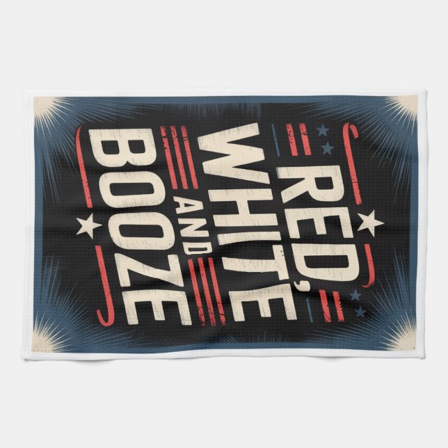 4th of July Booze Party | Red White and Booze Kökshandduk (Horisontell)