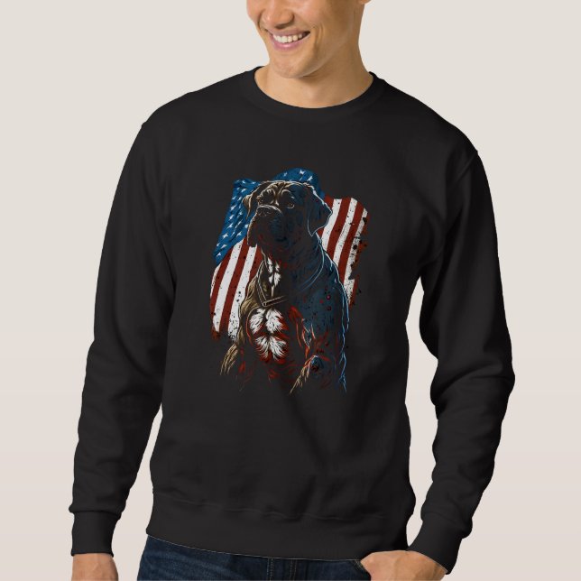 4th of July boxer dog USA Flag Patriotic Dog Lång Ärmad Tröja (Framsida)