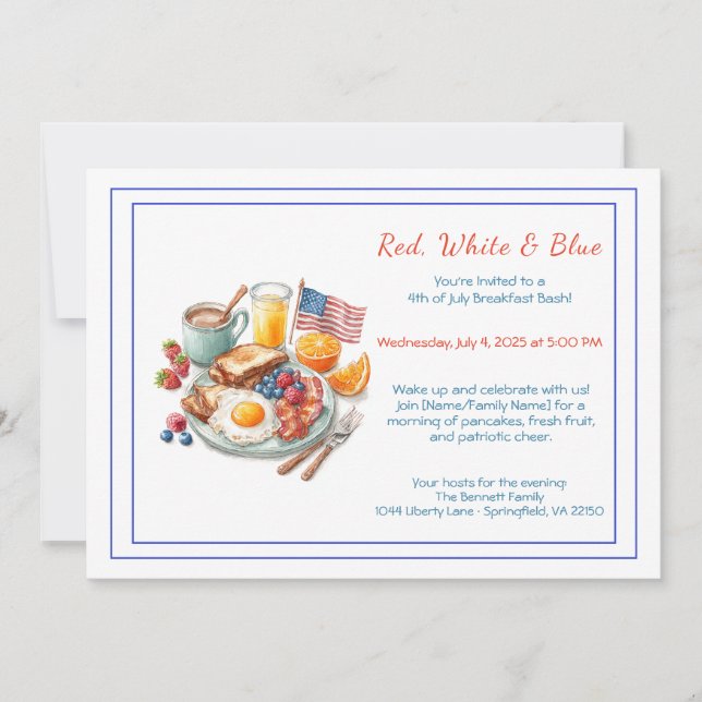 4th of July Breakfast Invitation – Patriotic  Inbjudningar (Framsida)