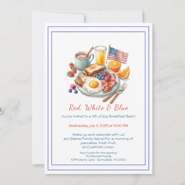 4th of July Breakfast Invitation – Patriotic  Inbjudningar (Framsida)