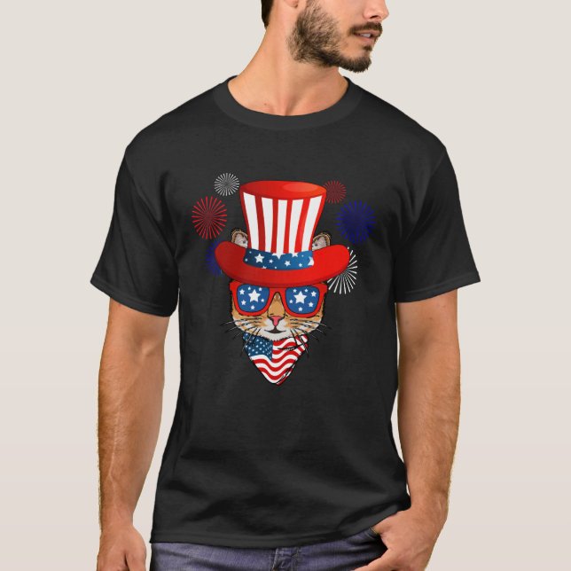 4th of July cat for women cat men kids American fl T Shirt (Framsida)