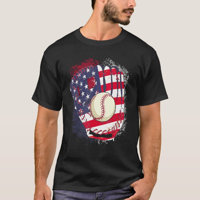 4th Of July Catcher Baseball Player US Flag Sport  T Shirt (Framsida)