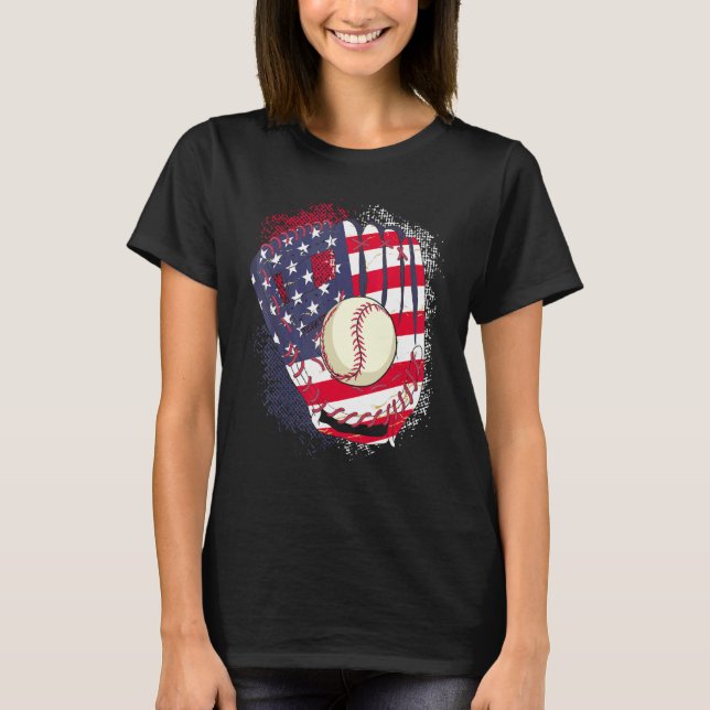 4th Of July Catcher Baseball Player US Flag Sport  T Shirt (Framsida)