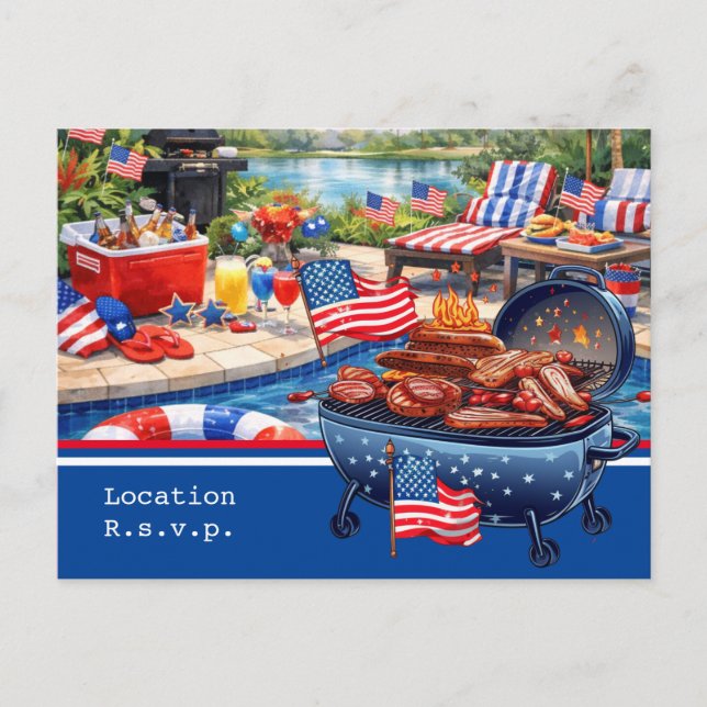 4th of July Celebration Barbecue Party invitation Vykort (Framsida)