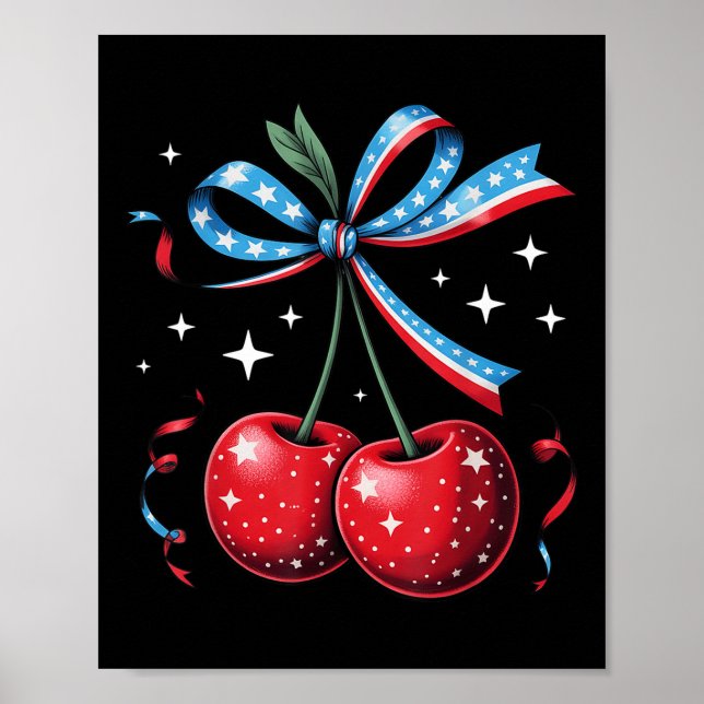 4th Of July Cherries Coquette Bow Patriotic Cherry Poster (Framsidan)