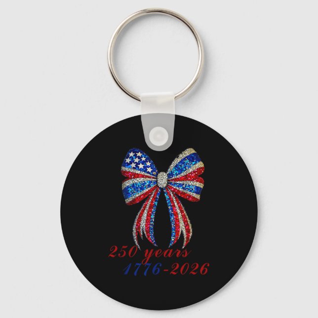 4th Of July Coquette American Flag Bow Funny Girls Nyckelring (Framsida)