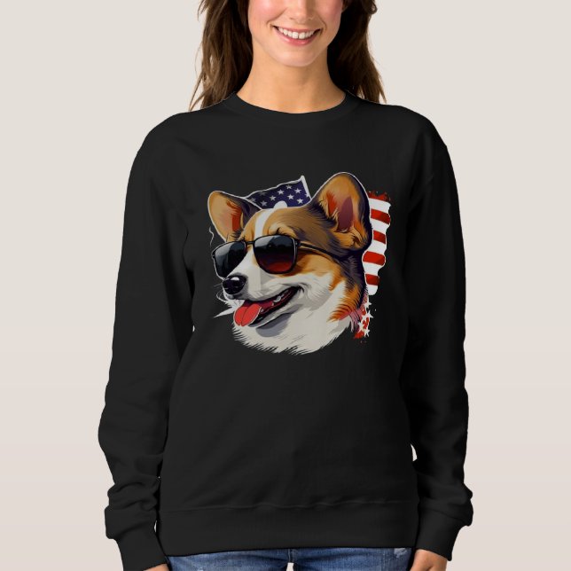 4th Of July Corgi American Flag Dog T Shirt (Framsida)