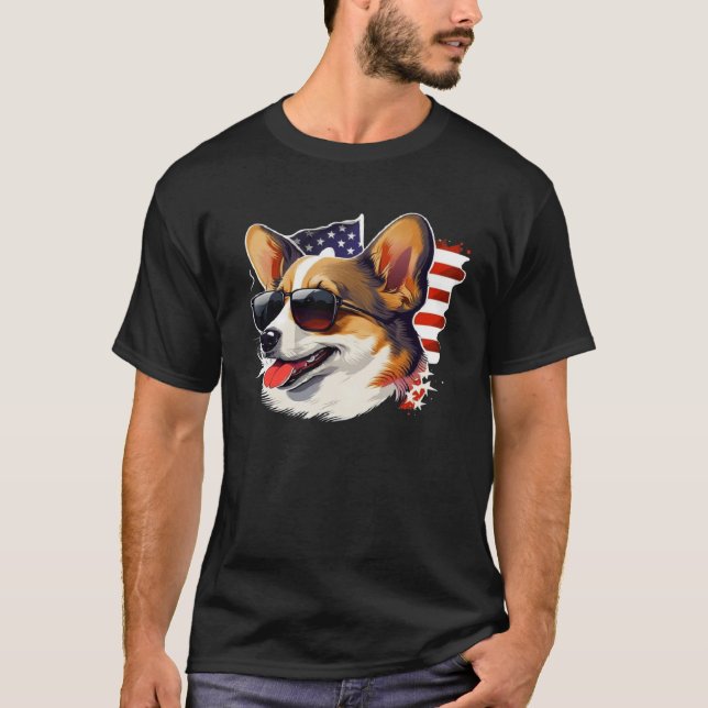 4th Of July Corgi American Flag Dog T Shirt (Framsida)
