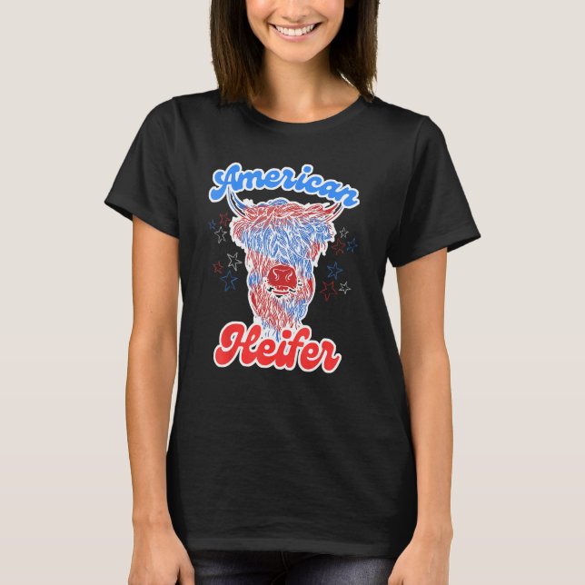 4th of July Cow for American Heifer Highland Cow T Shirt (Framsida)
