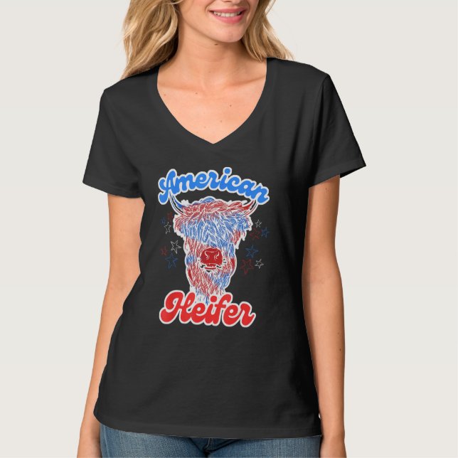 4th of July Cow for American Heifer Highland Cow T Shirt (Framsida)
