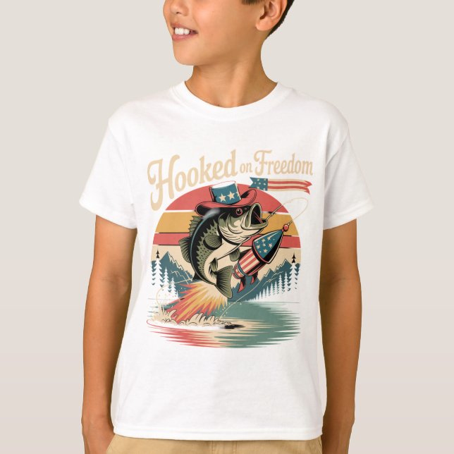 4th of July Cowboy Bass Shirt  T Shirt (Framsida)