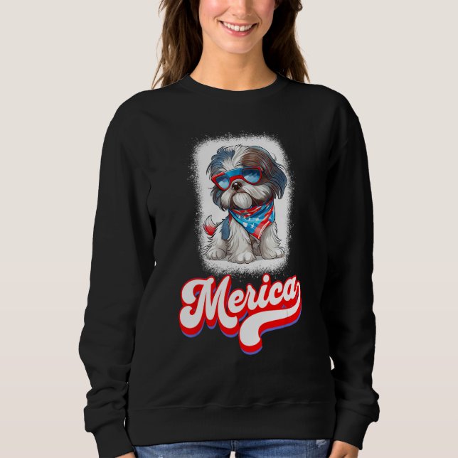 4th Of July Cute Shih Tzu Puppy Dog T Shirt (Framsida)