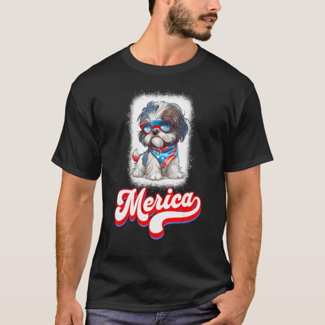 4th Of July Cute Shih Tzu Puppy Dog T Shirt (Framsida)