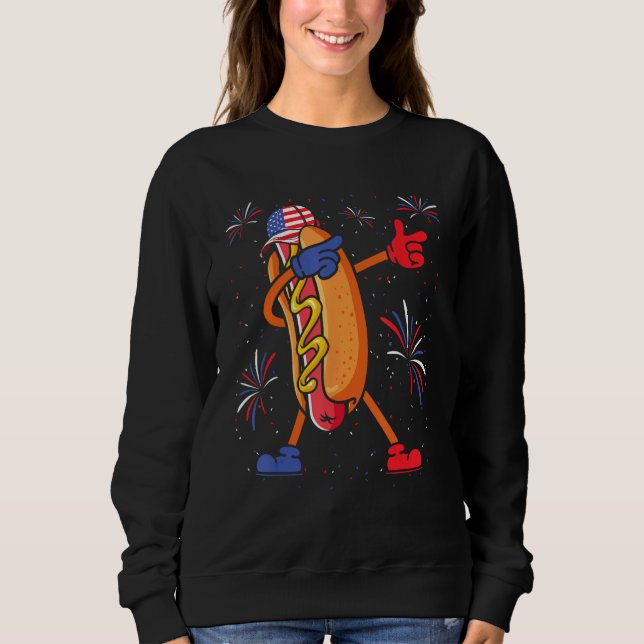 4th of July Dabbing Hot Dog American Glasses Hotdo T Shirt (Framsida)