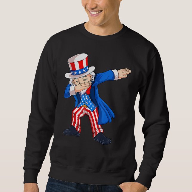 4th Of July Dabbing Uncle Sam American Flag Kids B Lång Ärmad Tröja (Framsida)
