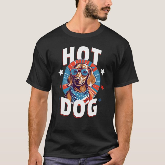 4th of July  Dachsund Weiner Dog Weenie USA Americ T Shirt (Framsida)