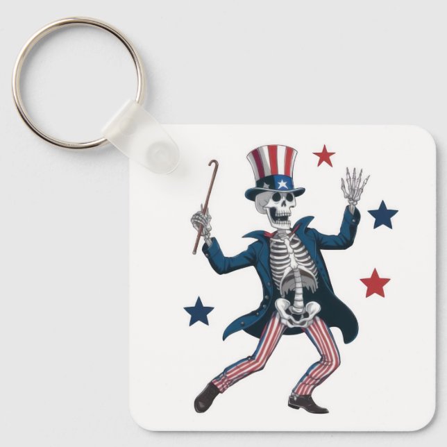 4th of July Dancing Skeleton Nyckelring (Framsida)