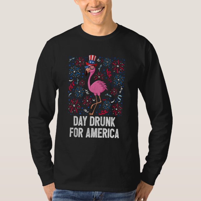4th Of July Day Drunk Flamingo US Flag Freedom Pat T Shirt (Framsida)
