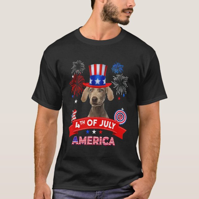 4th of July Decor Patriotic LOVE Weimaraner Dog US T Shirt (Framsida)