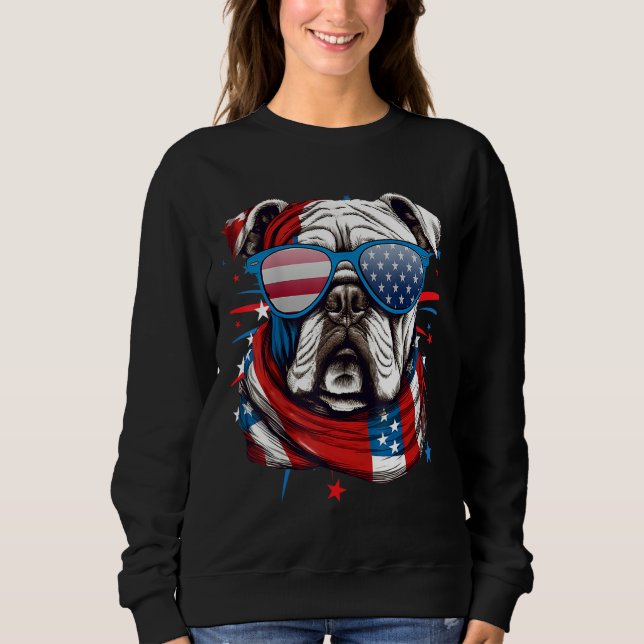 4th Of July Dog Bulldog American Flag Independence T Shirt (Framsida)