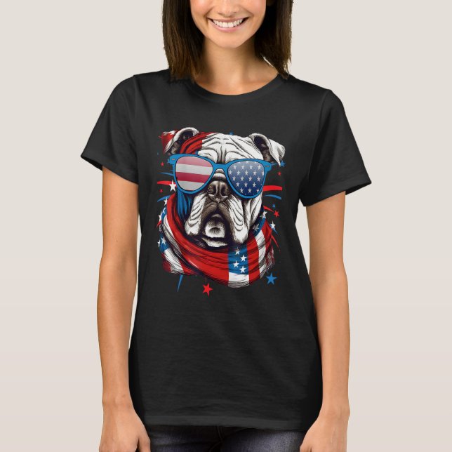 4th Of July Dog Bulldog American Flag Independence T Shirt (Framsida)