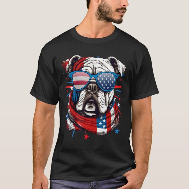 4th Of July Dog Bulldog American Flag Independence T Shirt (Framsida)