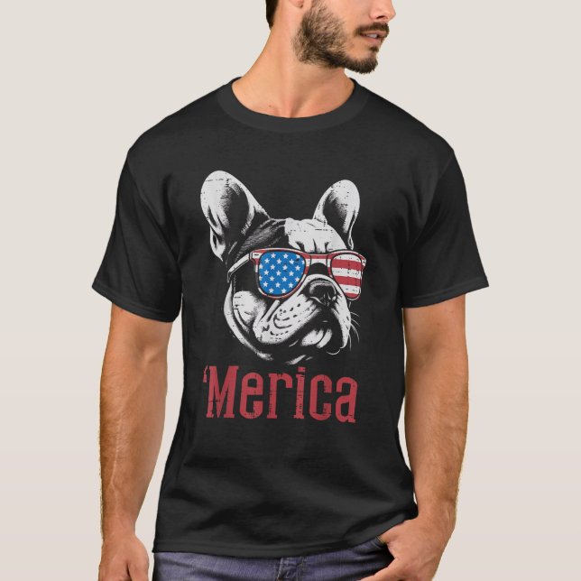 4th Of July Dog French Bulldog Merica Patriot Wome T Shirt (Framsida)