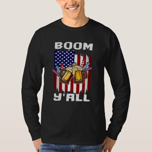 4th Of July Fireworks Party Boom Ya ll US Flag Pat T Shirt (Framsida)