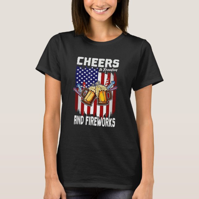 4th Of July Freedom And Fireworks Day Drinking USA T Shirt (Framsida)