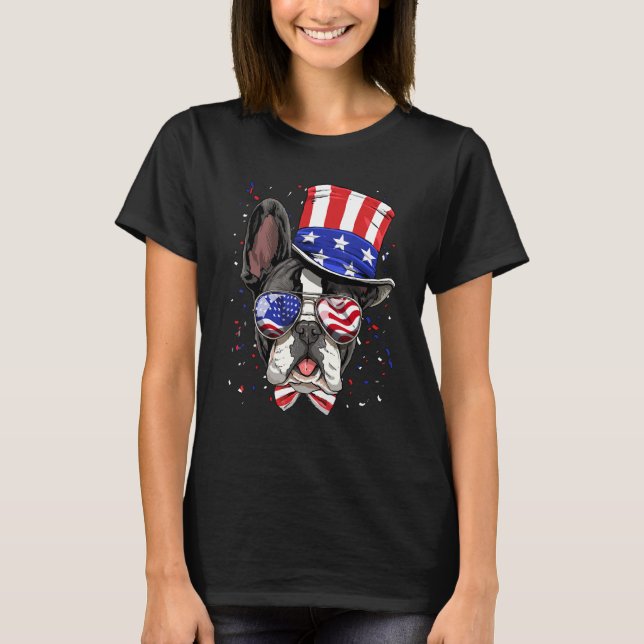 4th of July French Bulldog Patriotic American USA  T Shirt (Framsida)