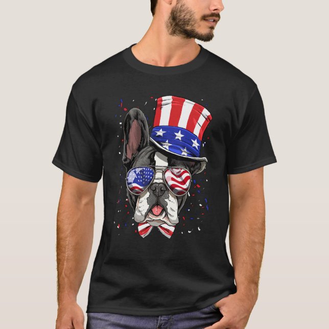 4th of July French Bulldog Patriotic American USA  T Shirt (Framsida)