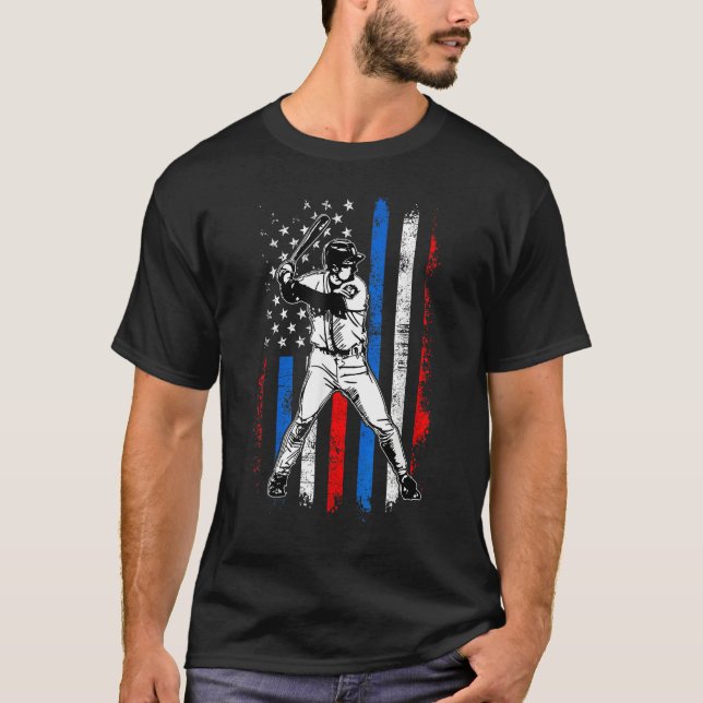 4th Of July Funny Baseball American Flag Batter Hi T Shirt (Framsida)