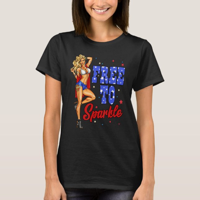 4th Of July Girl Free To Sparkle American Flag Pat T Shirt (Framsida)
