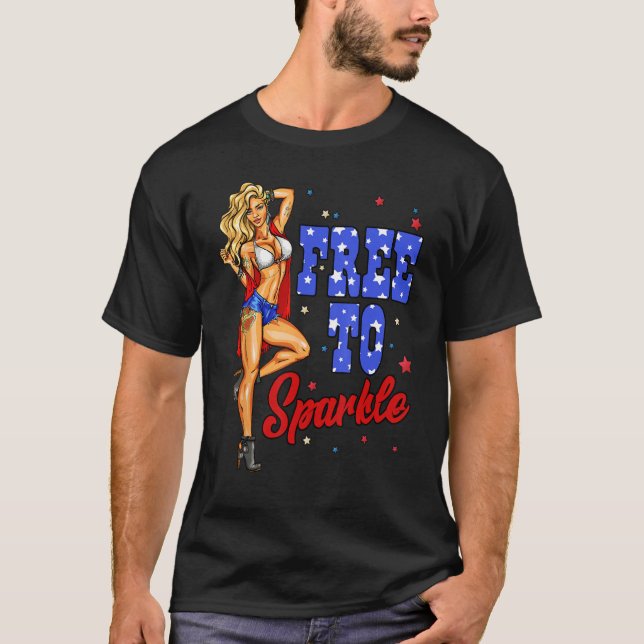 4th Of July Girl Free To Sparkle American Flag Pat T Shirt (Framsida)
