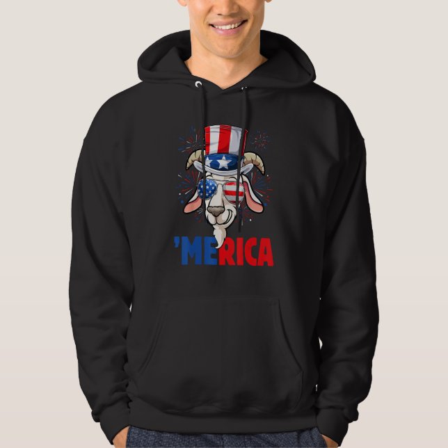4th of July  Goat Men Women USA Flag Goat Hoodie (Framsida)