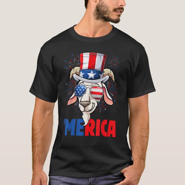 4th of July  Goat Men Women USA Flag Goat T Shirt (Framsida)