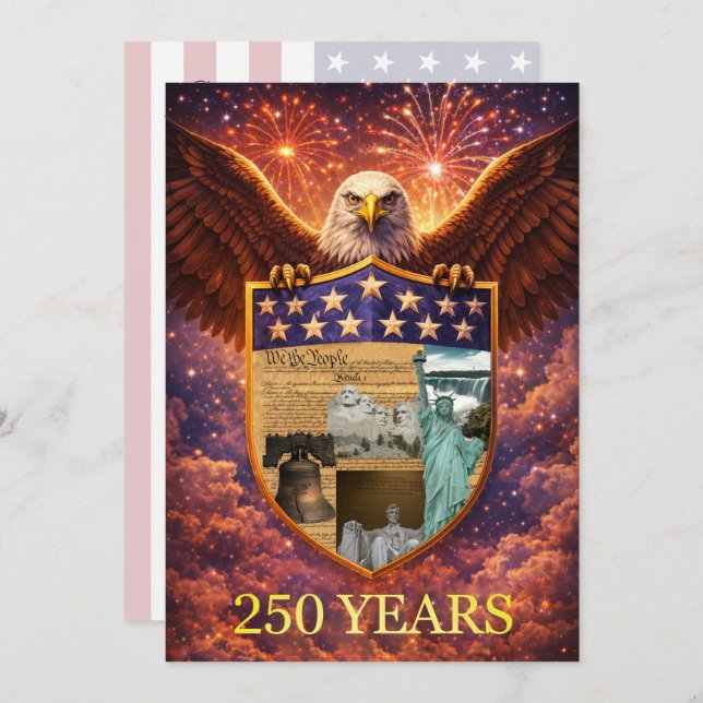 4th of July Great American Eagle Shield 250th Inbjudningar (Fram/baksida)