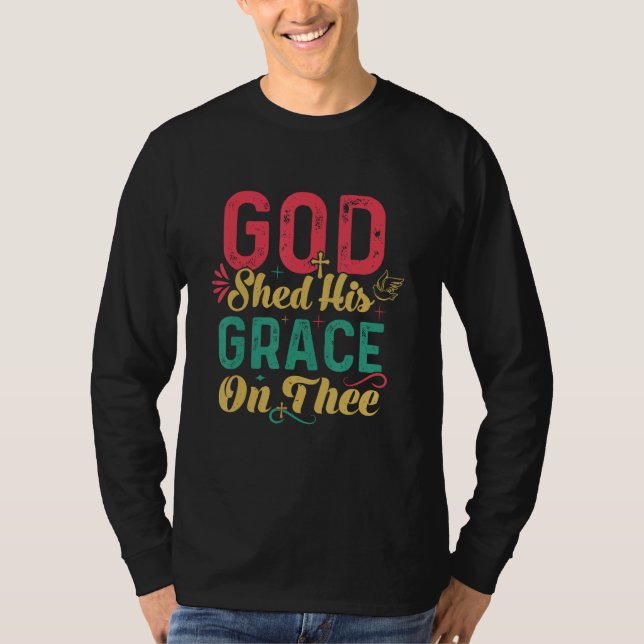 4th Of July Groovy Patriotic God Shed His Grace On T Shirt (Framsida)
