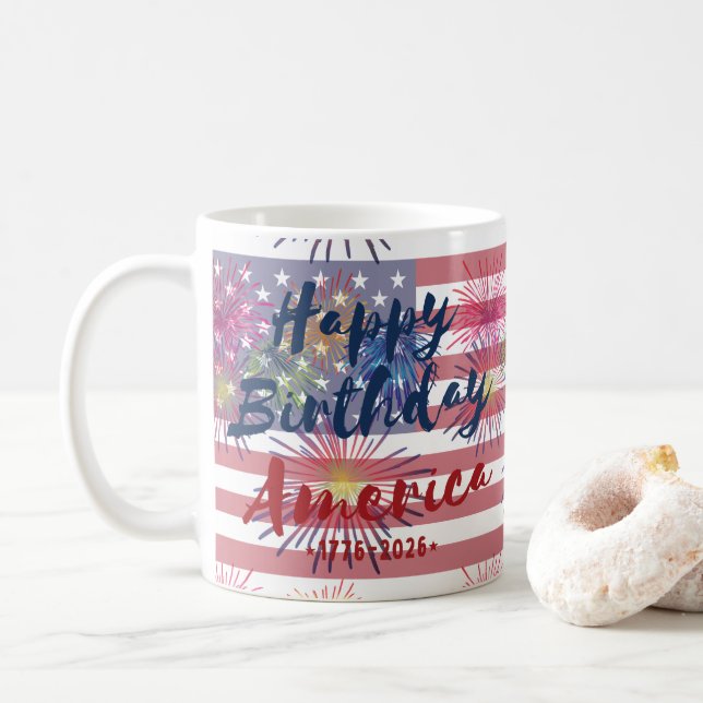 4th of July Happy Birthday America USA 250th Kaffemugg (Med munk)