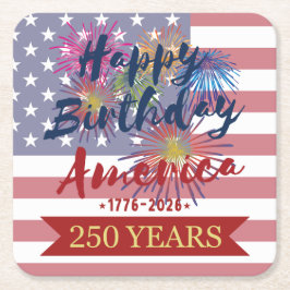 4th of July Happy Birthday America USA 250th Underlägg Papper Kvadrat