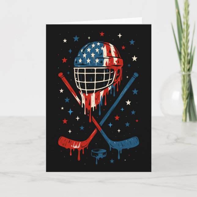 4th Of July Hockey Ice Cream Drip Helmet Sticks Us Kort (Framsida)