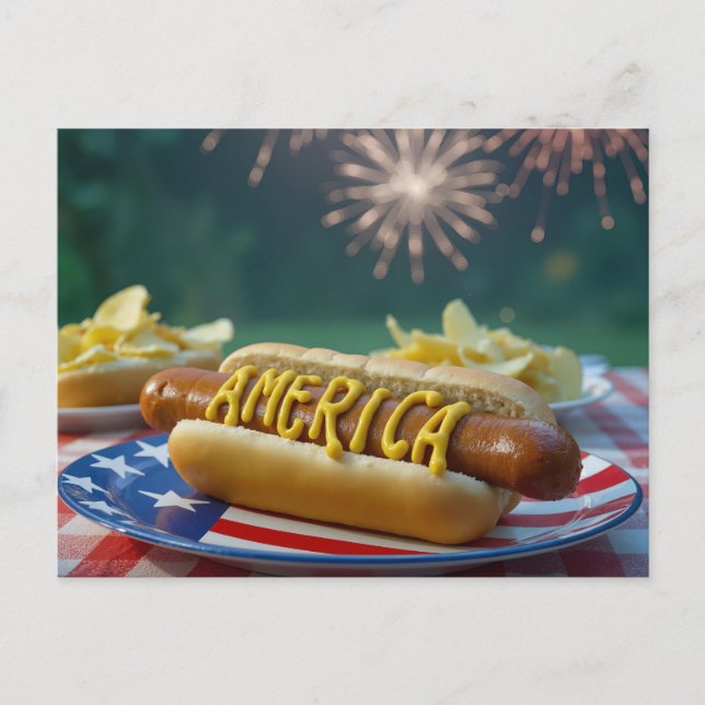4th Of July Hot Dog Celebration Vykort (Framsida)
