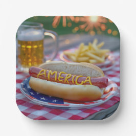 4th of July Hot Dog With Beer and Fries
