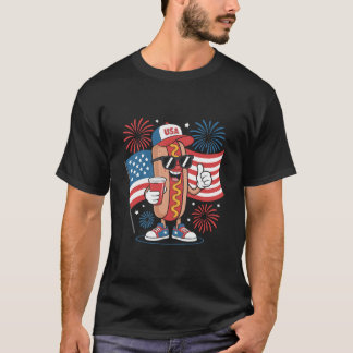 4th Of July Hotdog American Flag Patriotic Firewor T Shirt