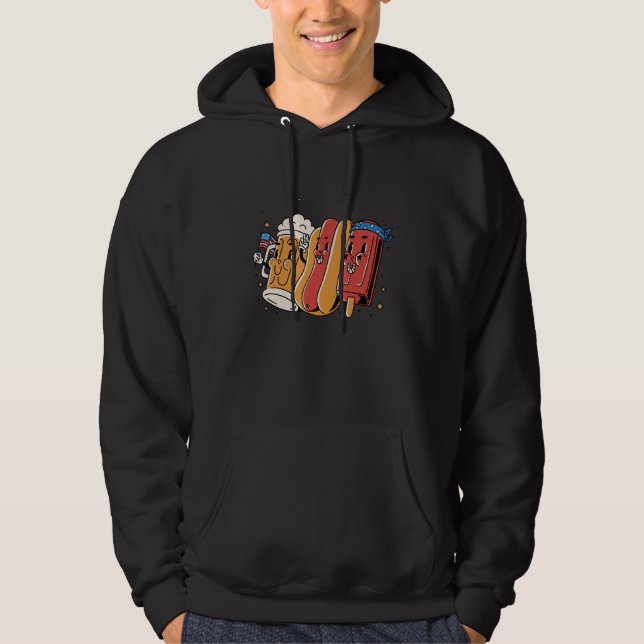 4th Of July  Hotdog American Flag Patriotic Vetera Hoodie (Framsida)