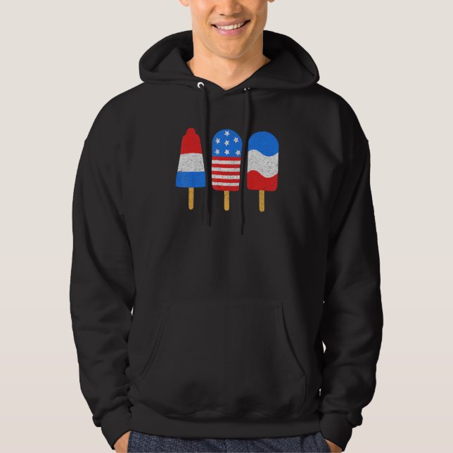 4th Of July Ice Pops Red White Blue American Flag  Hoodie (Framsida)
