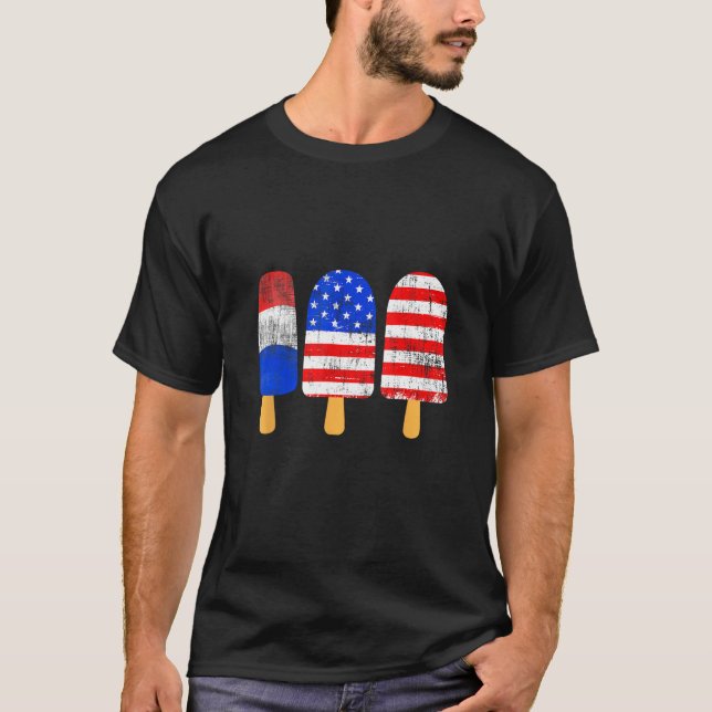 4th Of July Ice Pops Red White Blue American Flag  T Shirt (Framsida)