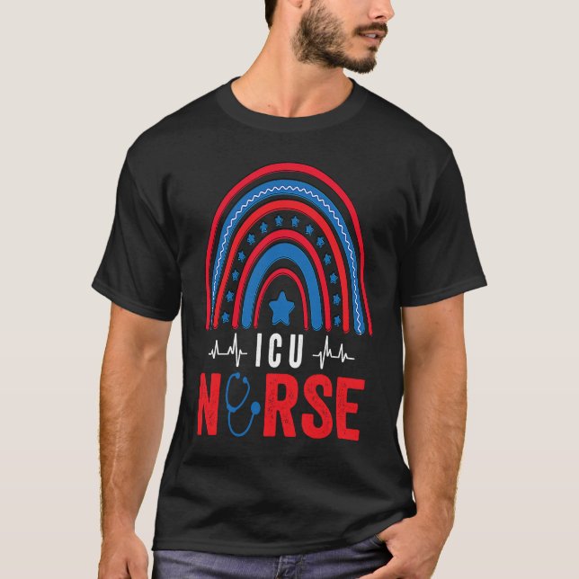 4th Of July ICU Nurse Rainbow Patriotic ICU Nurse T Shirt (Framsida)