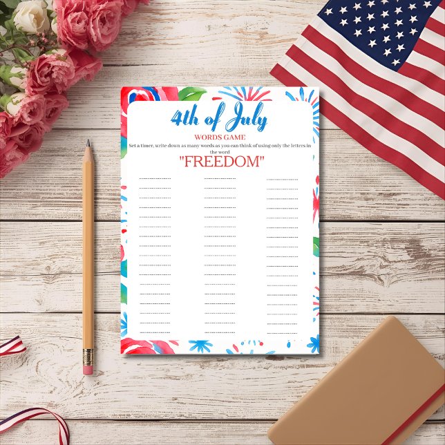 4th of July Indepence day floral Words game card Julkort (4th of July Indepence day floral Words game card)