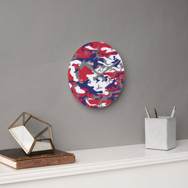 4th of July, Independence day, Camouflage Gray Rund Klocka (Kontor)